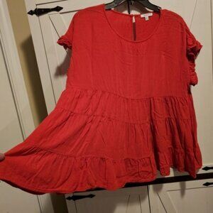 JODIFL Vibrant Red Tiered Blouse